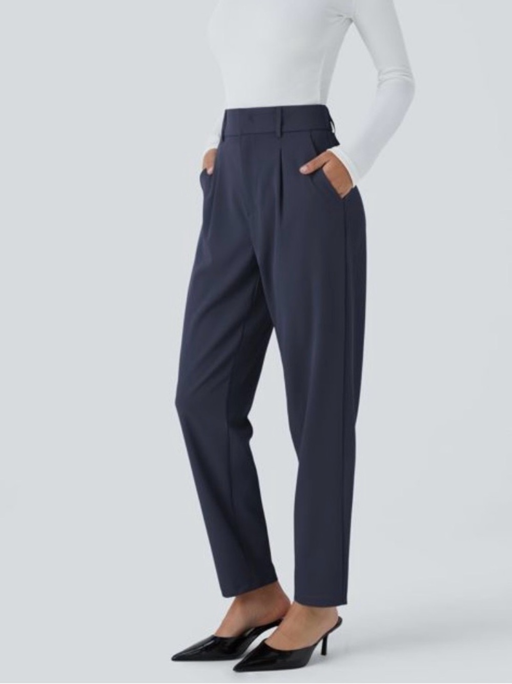 Halara Flex Navy Pleated Tapered Pants Sz L